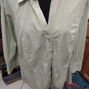 Green Striped RIDERS By LEE Shirt/Blouse Womans SZ 1 X/ Slimming/ See Info